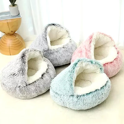 2-in-1 Winter Plush Pet Bed with Cover - Round Cat Bed and Mattress for Small Dogs and Kittens