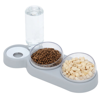 Pet Cat Bowl Automatic Feeder Dog Cat Food Bowl with Water Fountain Double Bowl Drinking Raised Stand