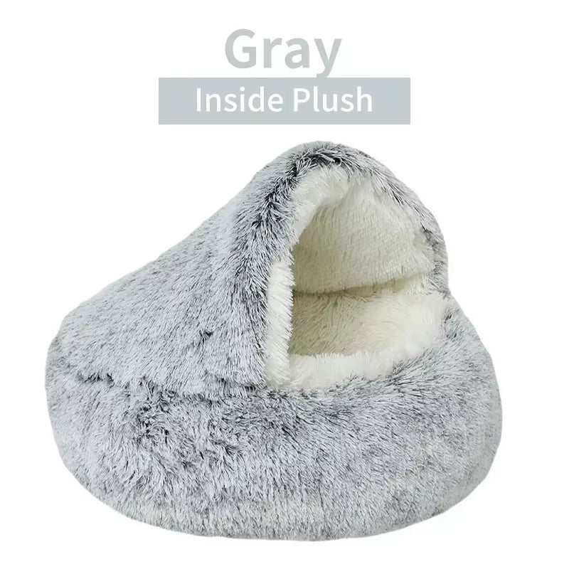 2-in-1 Winter Plush Pet Bed with Cover - Round Cat Bed and Mattress for Small Dogs and Kittens