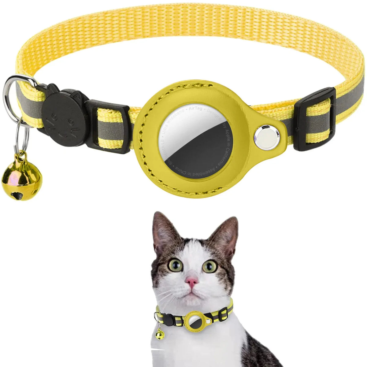 Cat Airtag Holder Collar Breakaway Reflective Strips Adjustable Kitten Collar Waterproof Cat Bell Collar Pet Air Tag Case Collar