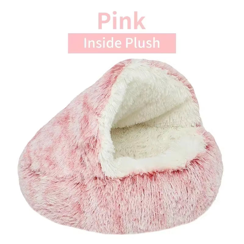 2-in-1 Winter Plush Pet Bed with Cover - Round Cat Bed and Mattress for Small Dogs and Kittens
