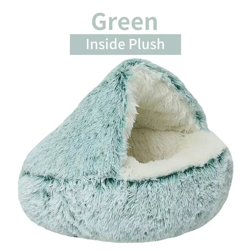 2-in-1 Winter Plush Pet Bed with Cover - Round Cat Bed and Mattress for Small Dogs and Kittens