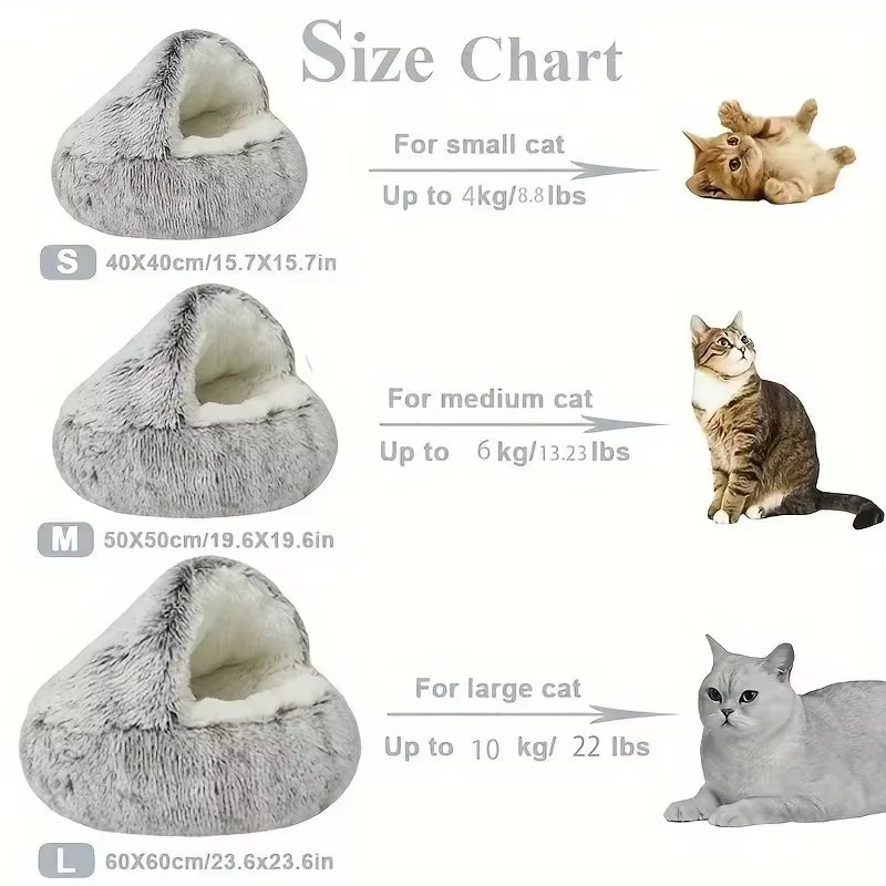 2-in-1 Winter Plush Pet Bed with Cover - Round Cat Bed and Mattress for Small Dogs and Kittens
