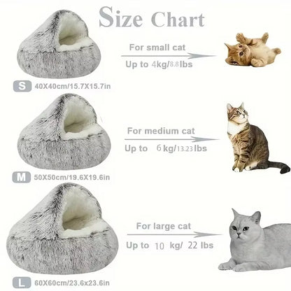 2-in-1 Winter Plush Pet Bed with Cover - Round Cat Bed and Mattress for Small Dogs and Kittens