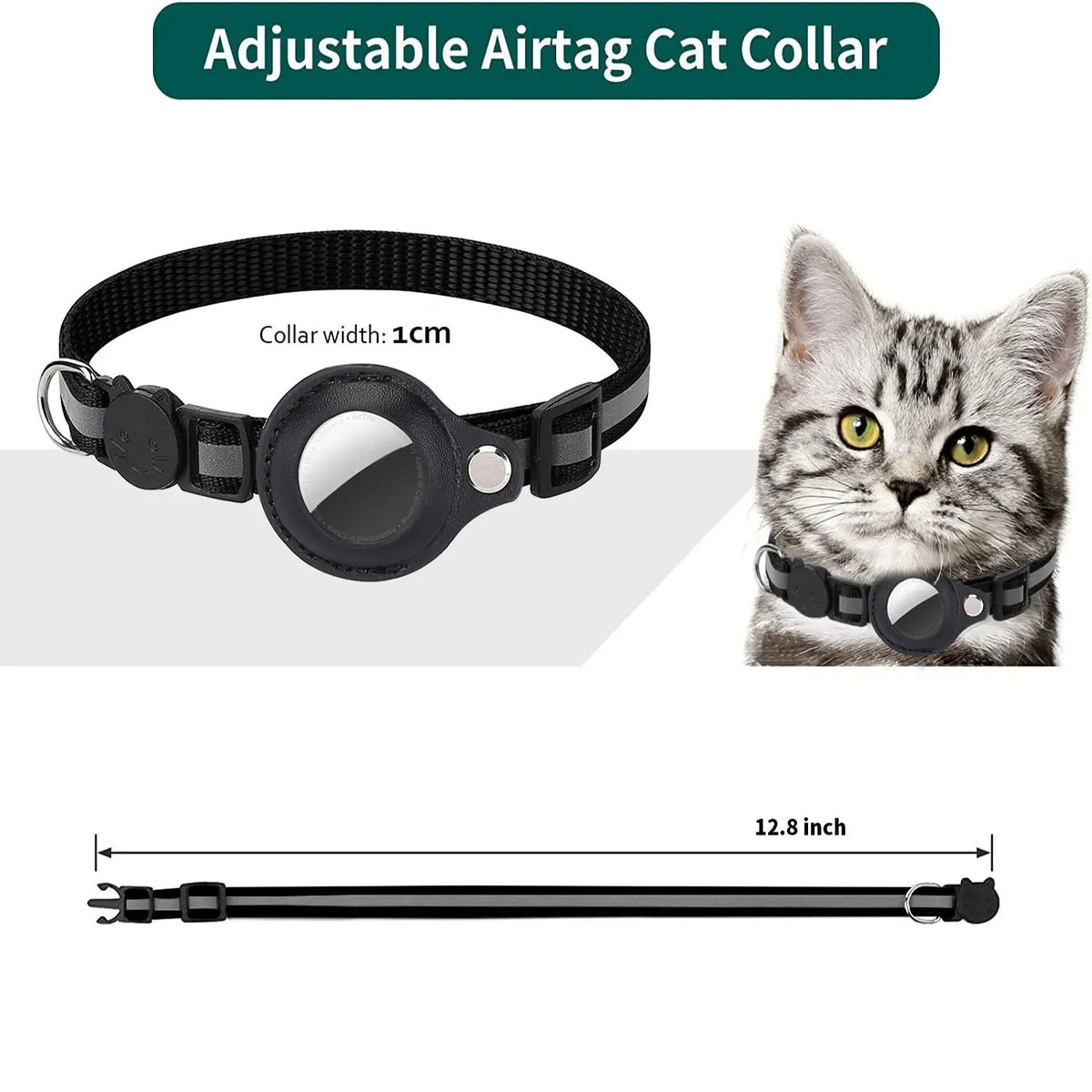 Cat Airtag Holder Collar Breakaway Reflective Strips Adjustable Kitten Collar Waterproof Cat Bell Collar Pet Air Tag Case Collar
