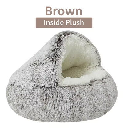 2-in-1 Winter Plush Pet Bed with Cover - Round Cat Bed and Mattress for Small Dogs and Kittens